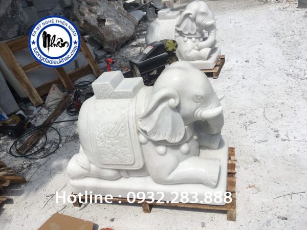 Tượng Đôi Voi Đá Cẩm Thạch MS08