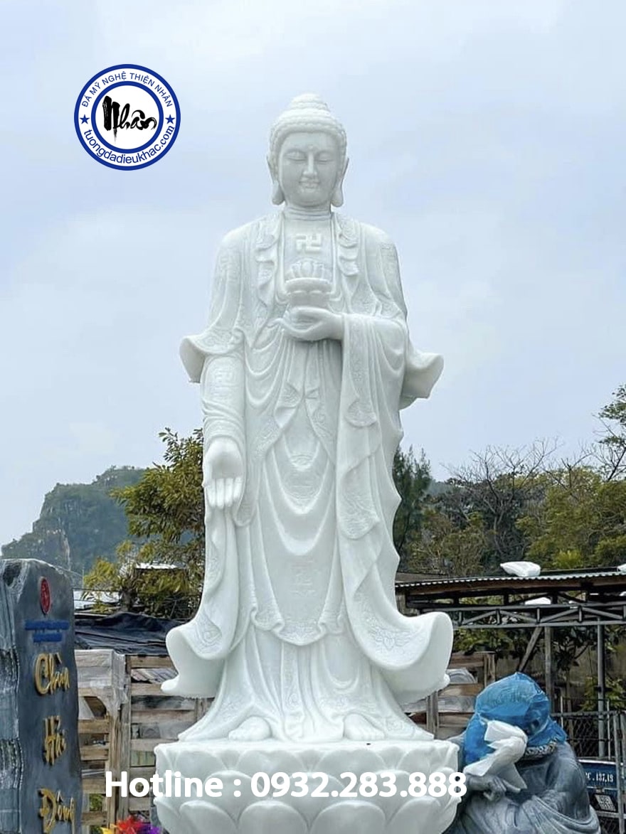 Tượng Phật A Di Đà Bằng Đá Cẩm Thạch MS12